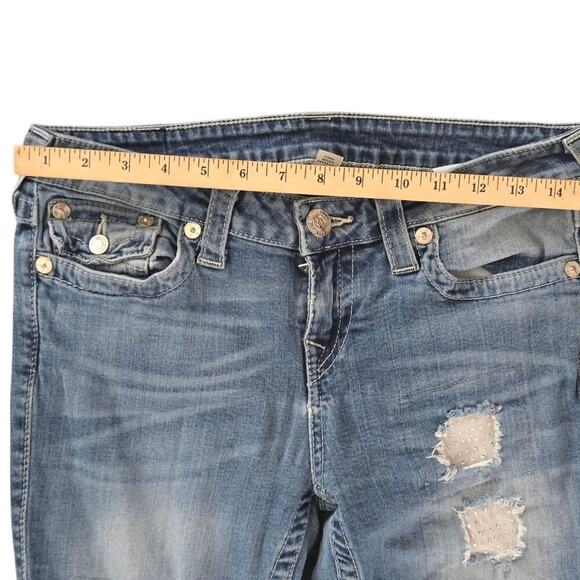 True Religion Nat Clr Crystal Pave Bootcut Horse Shoe  Flaps Back Pocket Size 29 - Picture 9 of 12